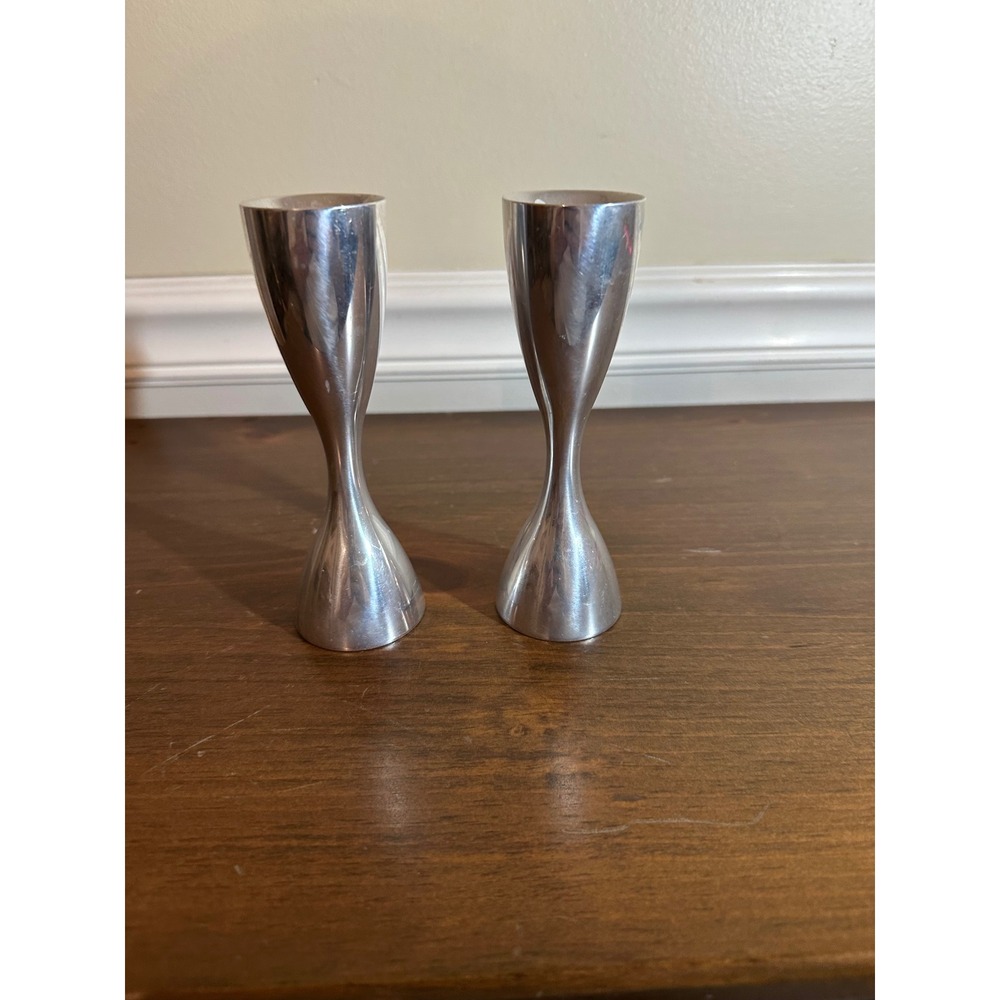 Salisbury Pewter Studio MCM Hourglass Taper Candle Holders Pair 6029 Vintage